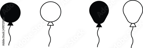 Balloon Icon Set Vector – Party Celebration Balloon Silhouette and Outline Collection