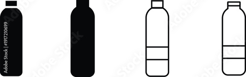Bottle Icon Set Vector – Water and Beverage Plastic Bottle Silhouette Collection