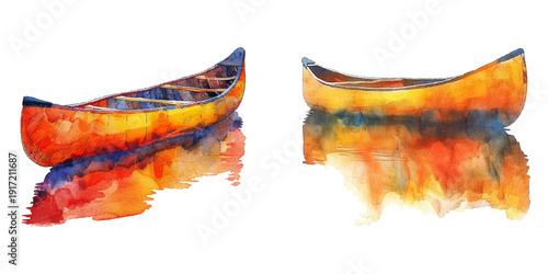 abstract color silhouette of canoe watercolor vector illustration