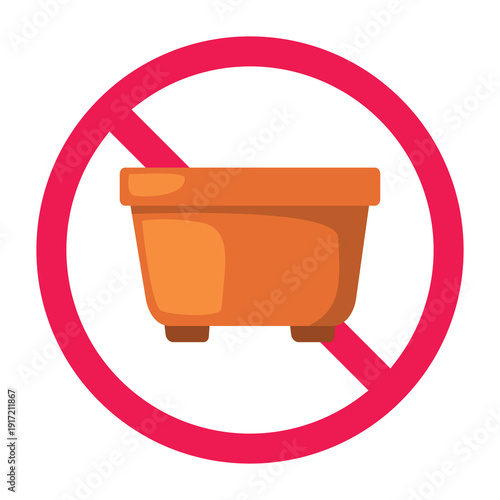 No flower pot sign, forbidden plant pot symbol, plant pot prohibited icon, no gardening pot icon, plant container prohibited sign
