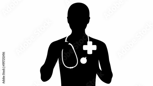 Doctor silhouette with stethoscope on transparent background