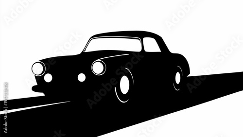 Vintage car speeding down the road in sleek silhouette