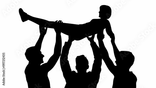 People cheering and celebrating together in silhouette