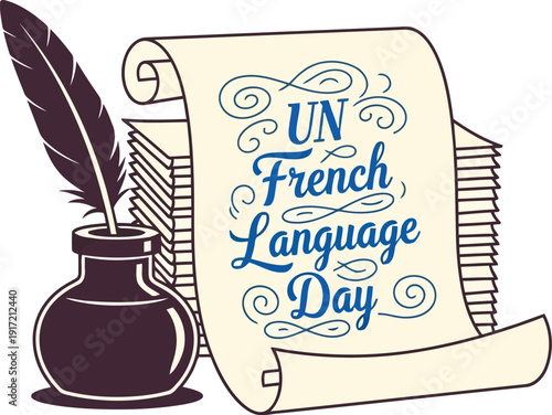 Celebrate UN French Language Day with Elegant Vintage Quill and Ink Design