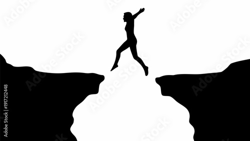 Woman jumping over gap with confidence and determination