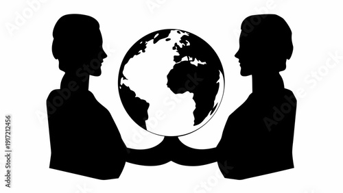 Two people holding a globe in a collaborative effort