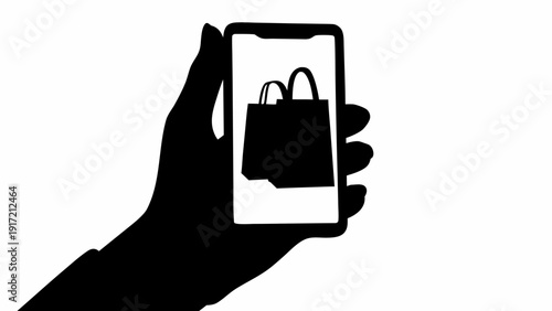 Hand holding smartphone with shopping bag on screen