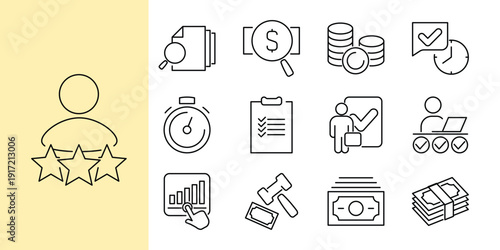 Business and Finance Line Icon Set for Management, Analytics, Strategy, and Corporate Success Professional Vector Graphics Collection