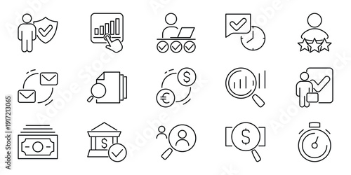 A collection of business and finance icons, symbolizing growth, security, and efficiency in financial management