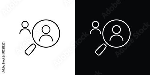 Magnifying glass over people icons representing recruitment or search for candidates
