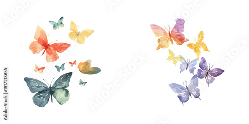 abstract color silhouette of flying butterflies watercolor vector illustration