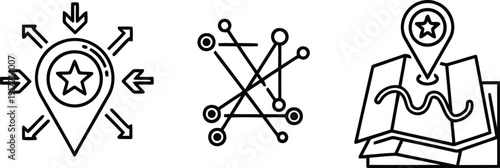 Navigation strategy route planning location pin map icons set business concept vector