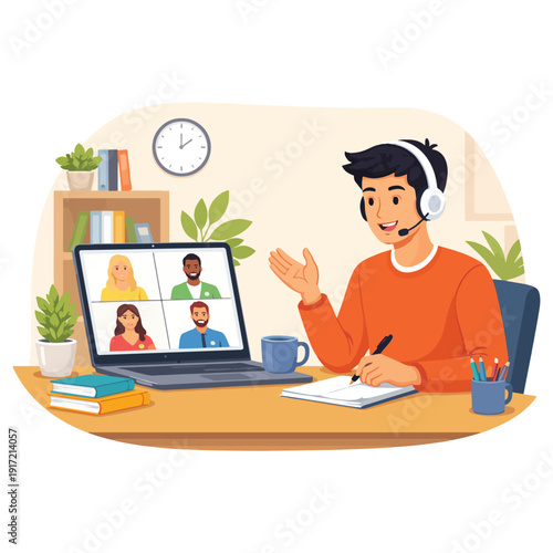 Online Video Conference Business Meeting vector illustration