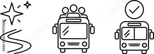 Doodle icons journey success vehicle path star achievement checkmark transportation illustration vector