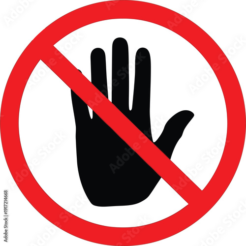 Stop hand symbol prohibition sign forbidden gesture no entry warning caution alert safety icon vector