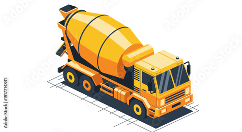 Isometric Concrete Mixer Truck for Construction Projects.