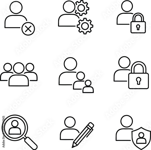 User icons set person group security management search edit admin account settings vector