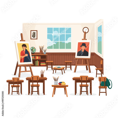 Art Studio with Paintings on Easels