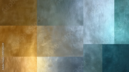 Collection of squares of different colors and textures, with a metallic sheen