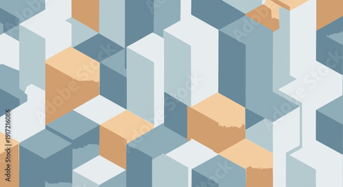 Geometric pattern of 3D cubes in various shades of blue and orange, creating a visually striking imagefx_meoke8_via_RJ_ImageFX_Auto design