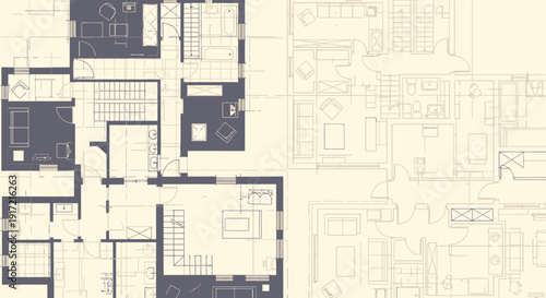 Detailed architectural floor plan illustration with layered design and imagefx_r6tvy2_via_RJ_ImageFX_Auto.eps elements in a technical drawing style