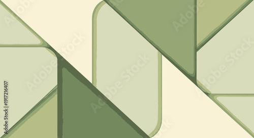 Geometric illustration featuring various green shapes and rounded rectangles in a harmonious composition via ImageFX