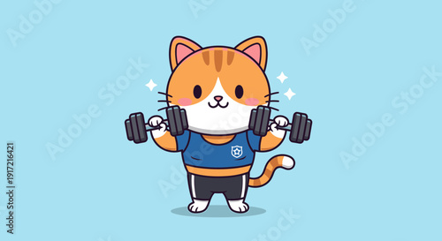 cartoon cat exercising with dumbbells