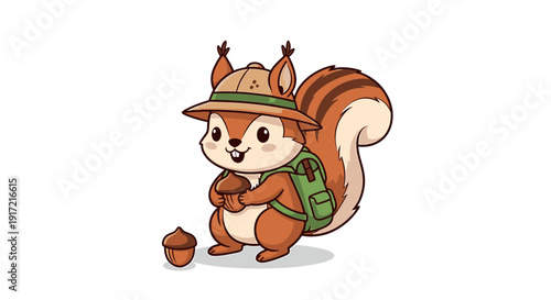 cartoon squirrel with backpack and hat