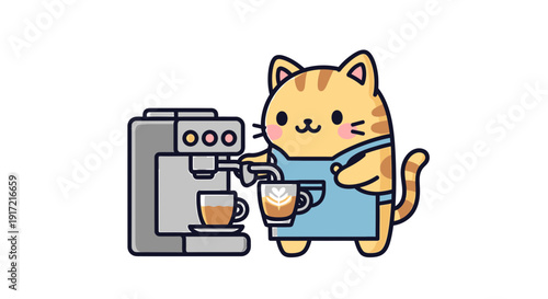 cat making coffee cartoon