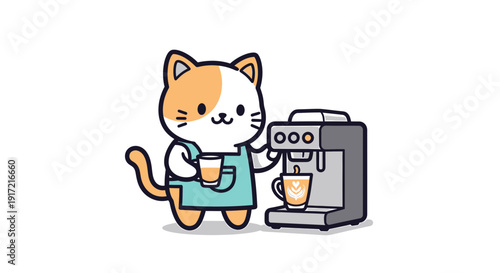 cat with coffee, coffee machine