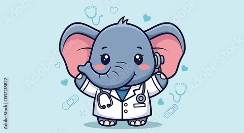 Cute elephant doctor cartoon character