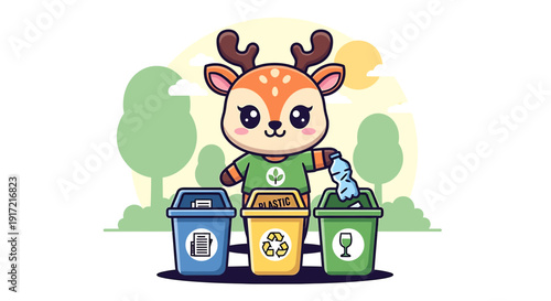 Cute deer recycling eco friendly cartoon