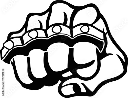 Brass Knuckles Fist for Street Fight Weapon and Defense Concept