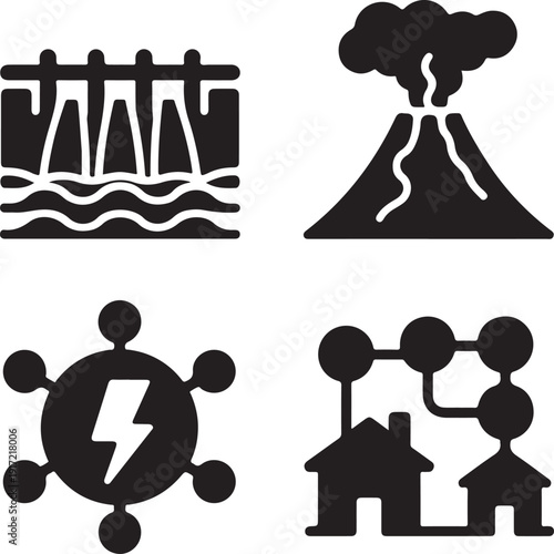 Four distinct icons representing natural disasters and community resilience. isolated on white background, illustration