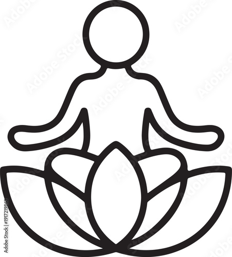 A person in a meditative pose sitting on a lotus flower isolated on white background, illustration
