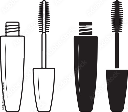 Four different mascara wands each with distinct brush styles and shapes isolated on white background, illustration