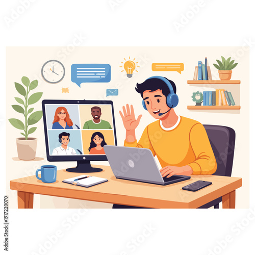 Online Video Conference Business Meeting vector illustration