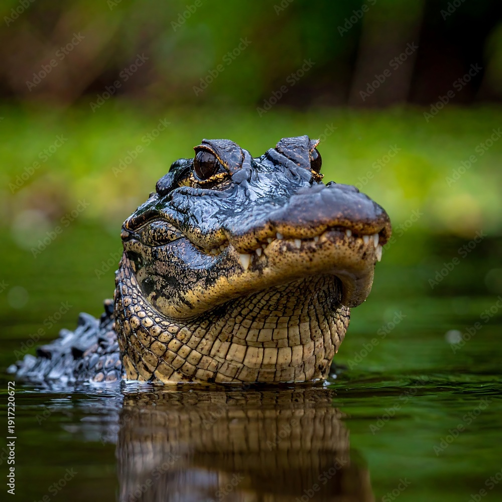 Obraz premium A large reptile with a long snout and sharp teeth in water (1)