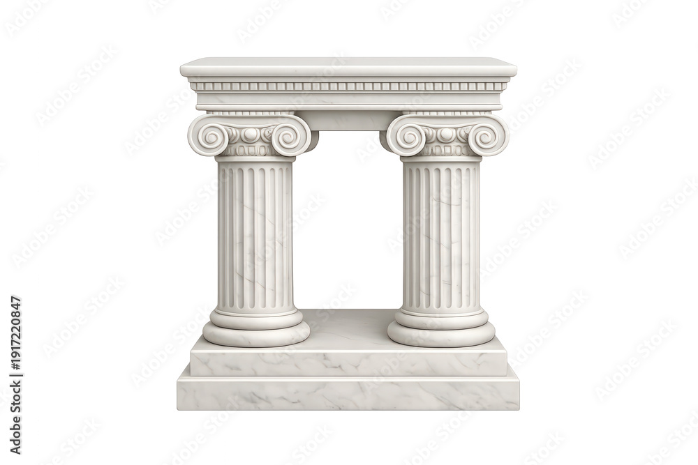 Fototapeta premium White marble ionic columns forming a classical pedestal podium, empty display stand with transparent background