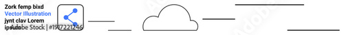 Technology, cloud computing, data sharing, networking, digital connections, business solutions. A minimalist design a cloud, data flow lines and sharing icon. Cloud computing and data sharing