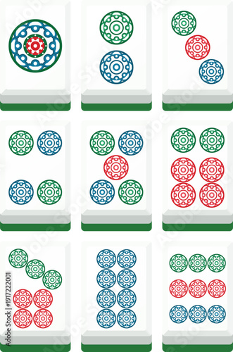 Mahjong dot tile set flat vector illustration