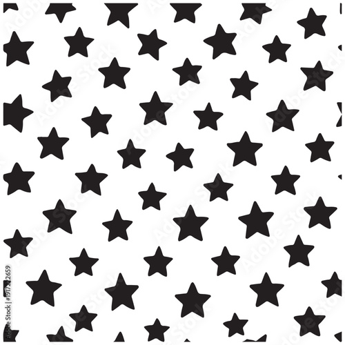 A pattern of numerous black stars scattered across a white background.