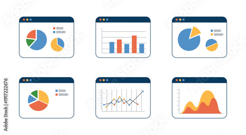Data Analytics Charts UI Vector Set – Dashboard Graphs, Pie Charts and Statistics Widgets
