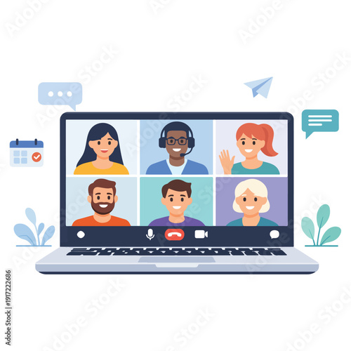 Online Video Conference Business Meeting vector illustration