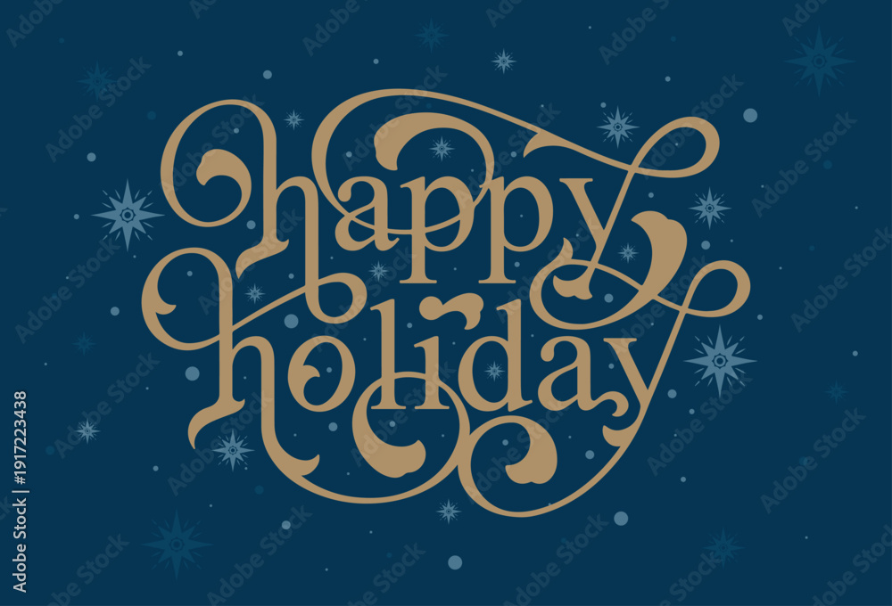 Fototapeta premium Lettering Happy Holiday with Fireworks Elements Vector, Illustration, Calligraphy Design, Usable for Poster, Wallpaper, Gifts etc