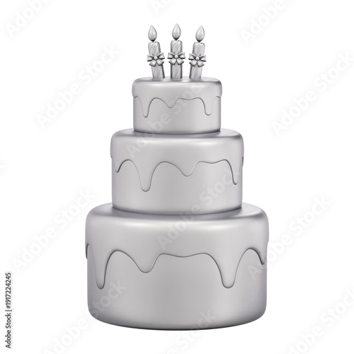 Fotografie Silver three tier birthday cake 3D illustration