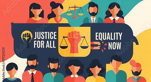 Justice For All Equality Now Diverse People Graphic.
