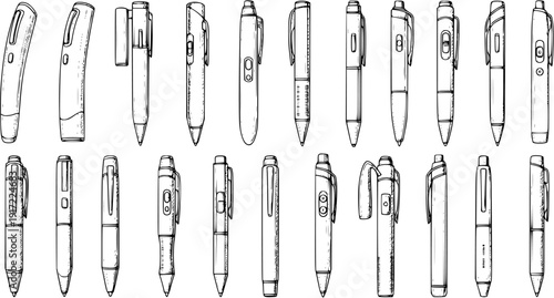 Pen Variety: Hand-Drawn Collection of Writing Instruments