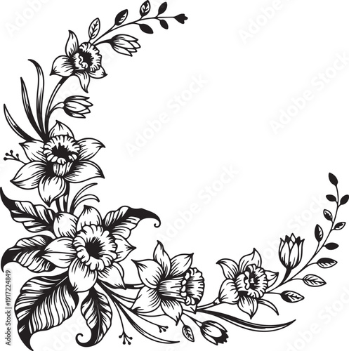 Classic Botanical Corner Ornament with Detailed Linework