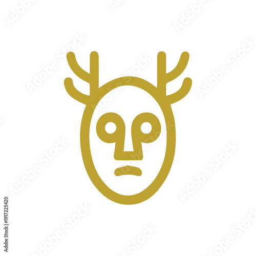 Minimalist Gold Tribal Mask Icon With Antlers For Mystical Branding